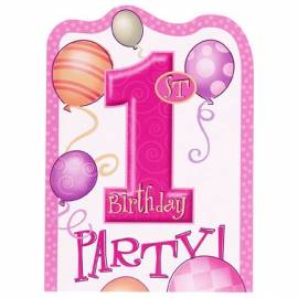 1st Birthday Girl Pink Invites