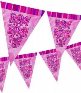 Pink Happy Birthday Flag Banner