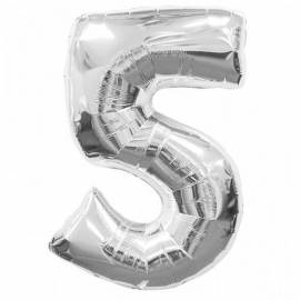 Silver Number 5 Foil Balloon