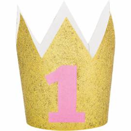 Age 1 Pink/Gold Glitter Crown