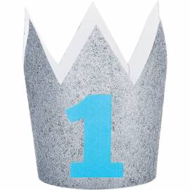 Age 1 Blue/Silver Glitter Crown