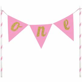 Pink One Cake Topper Banner