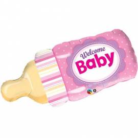 Pink Welcome Baby Bottle Foil Balloon