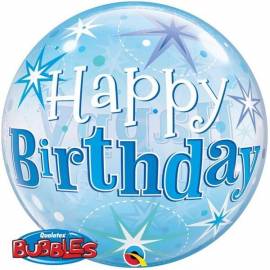 Blue Sparkle Happy Birthday Bubble Balloon