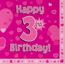 Happy 3rd Birthday Napkins Pink