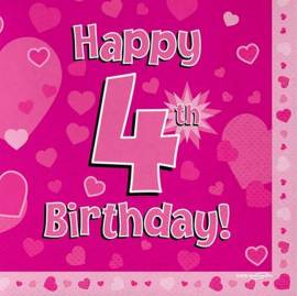 Happy 4th Birthday Napkins Pink