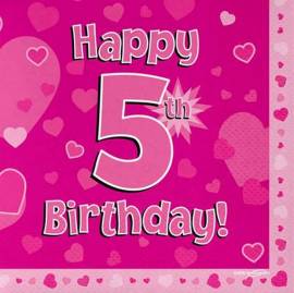 Happy 5th Birthday Napkins Pink