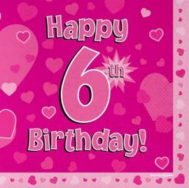 Happy 6th Birthday Napkins Pink