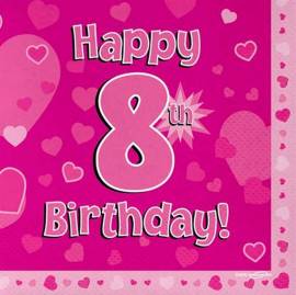 Happy 8th Birthday Napkins Pink