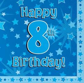 Happy 8th Birthday Napkins Blue